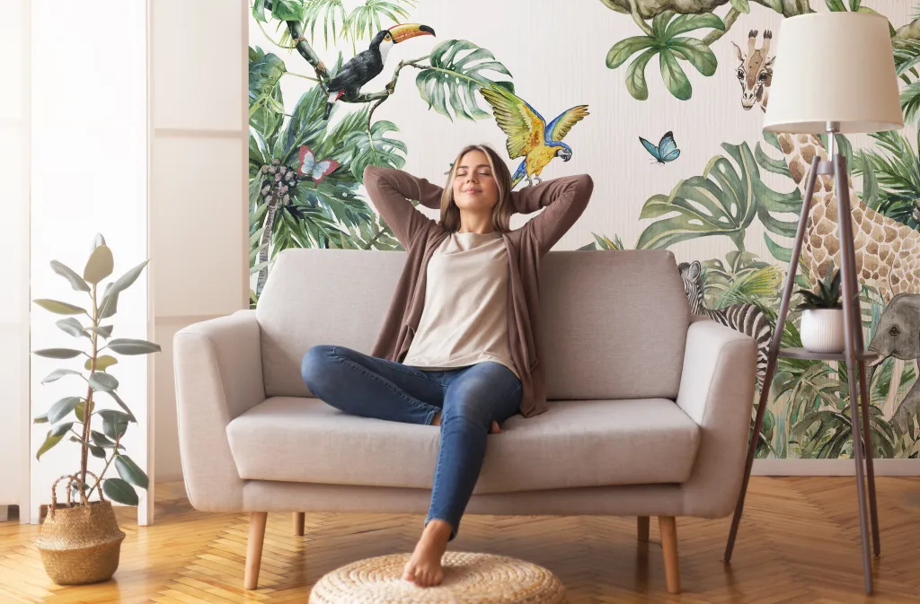 Wild Animals and the Jungle Watercolor Mural Wallpaper