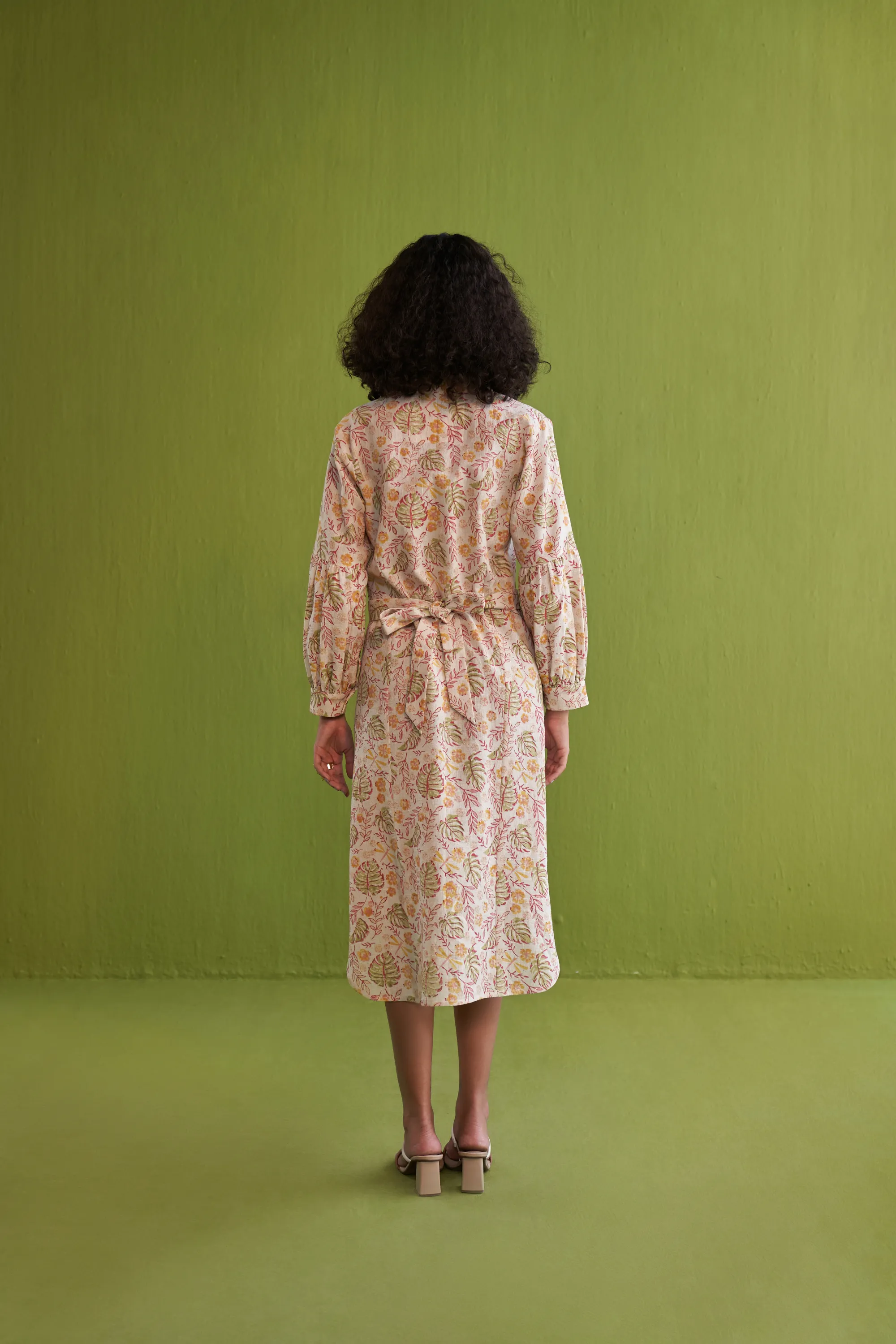 Wild Monstera Handwoven Organic Cotton Midi Shirt Dress