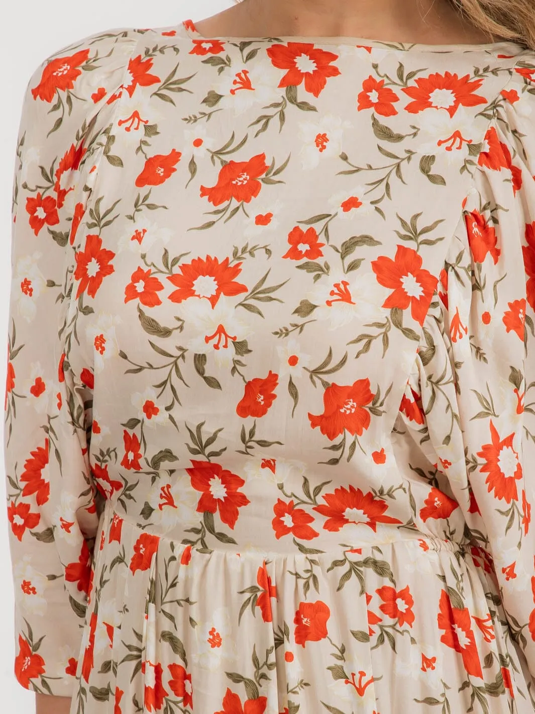 WOMEN'S 3/4 SLEEVE OPEN BACK FLORAL MAXI DRESS