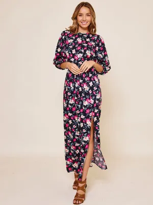 WOMEN'S 3/4 SLEEVE OPEN BACK FLORAL MAXI DRESS