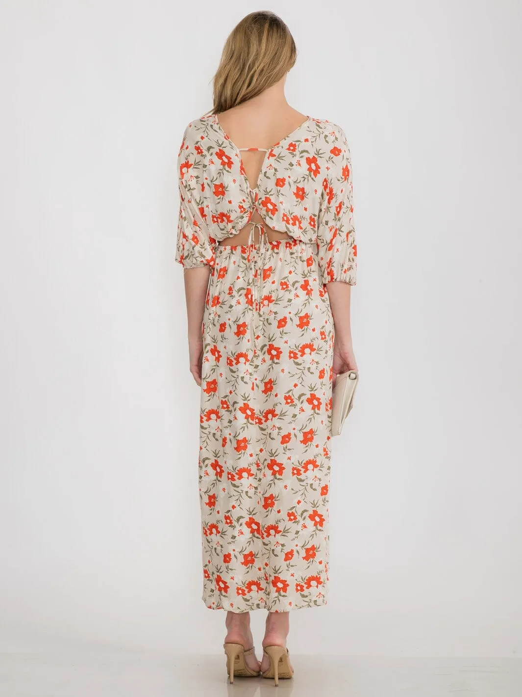 WOMEN'S 3/4 SLEEVE OPEN BACK FLORAL MAXI DRESS