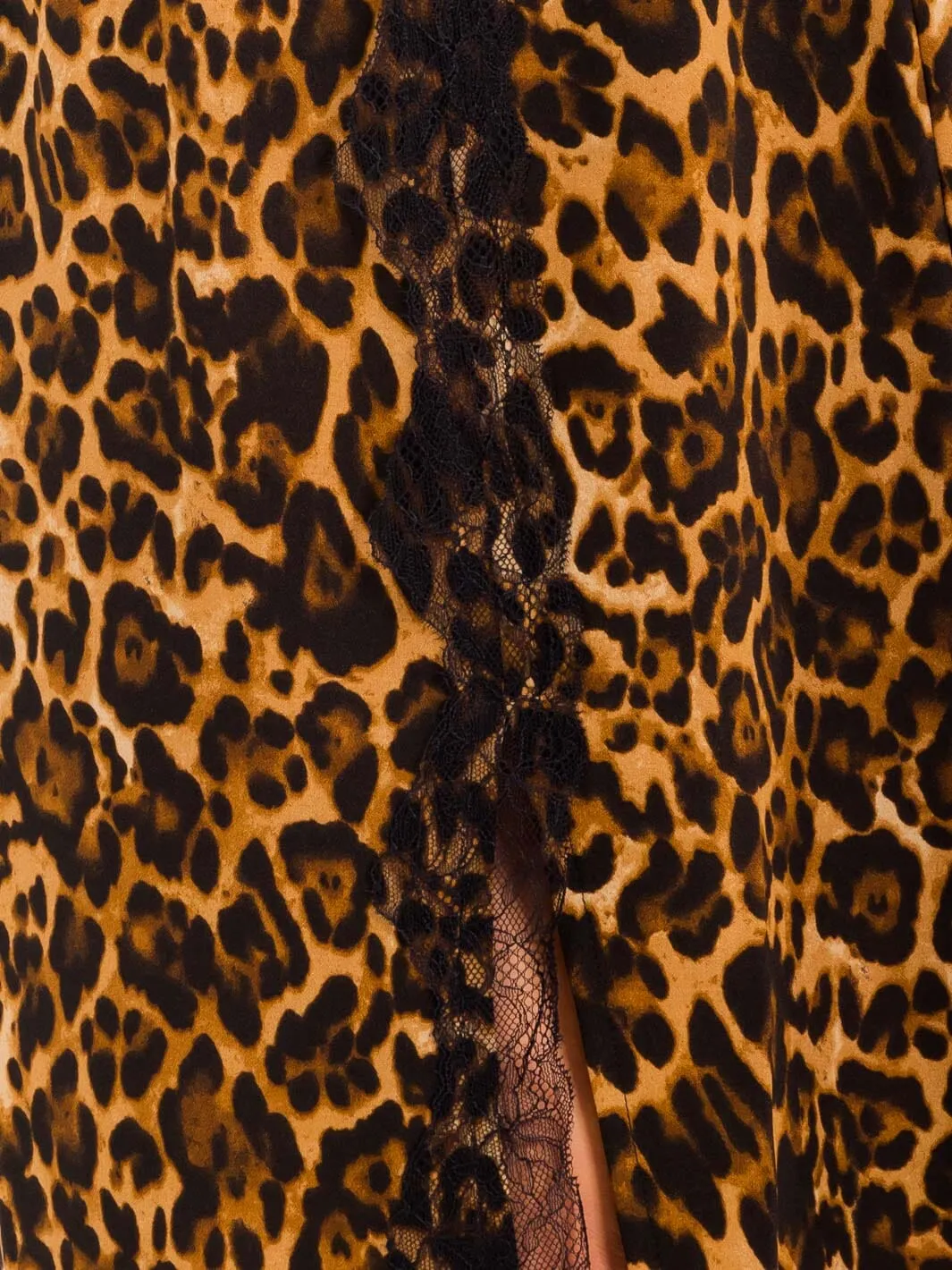WOMEN'S ELASTIC WAIST FRONT SLIT LACE ANIMAL PRINT MIDI SKIRT
