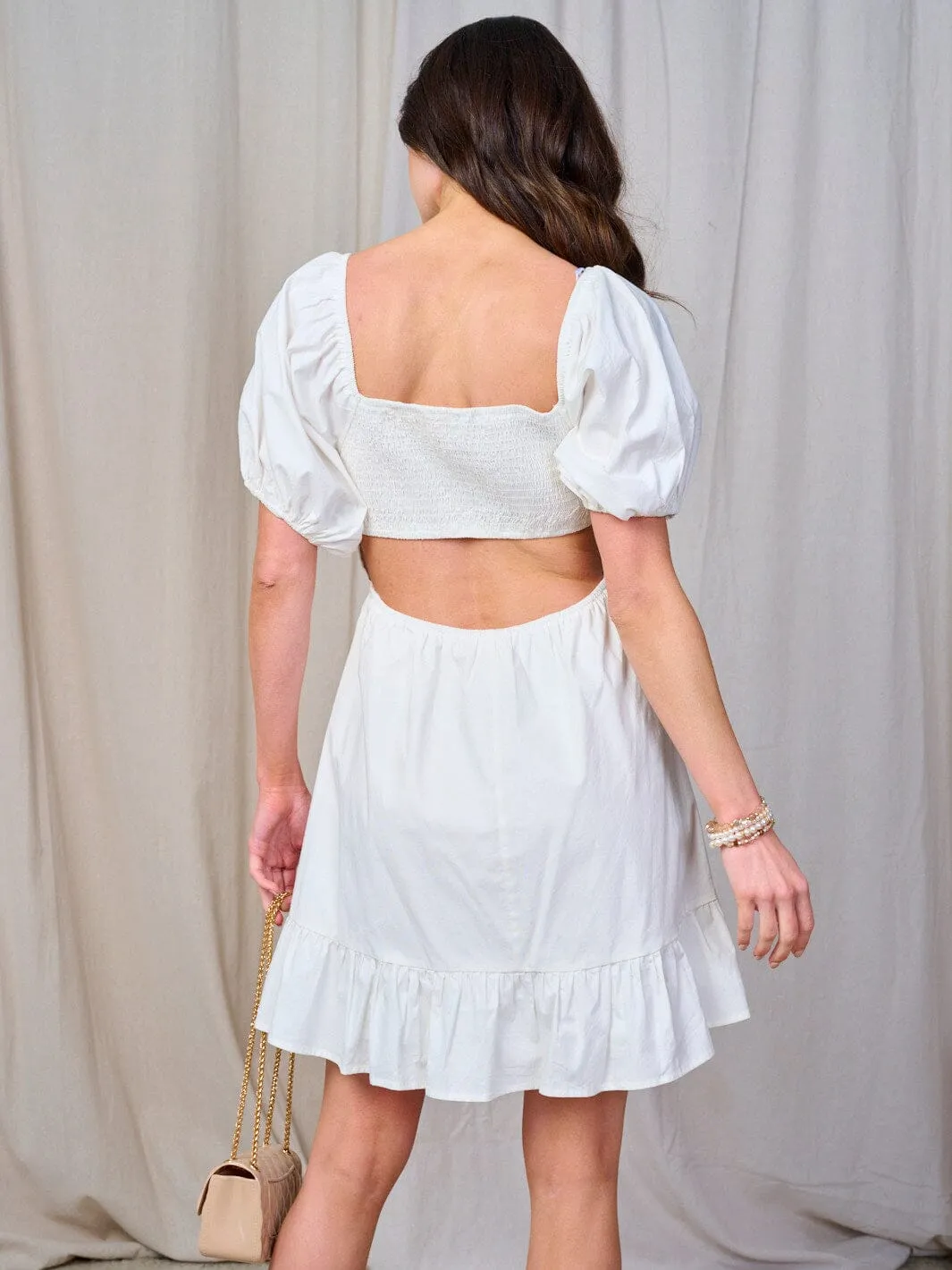 WOMEN'S SHORT PUFF SLEEVE OPEN BACK MINI DRESS
