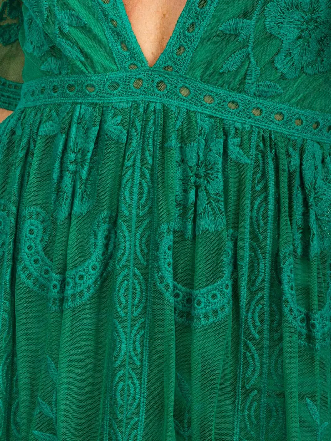 WOMEN'S SHORT SLEEVE V-NECK ALL OVER LACE MAXI DRESS