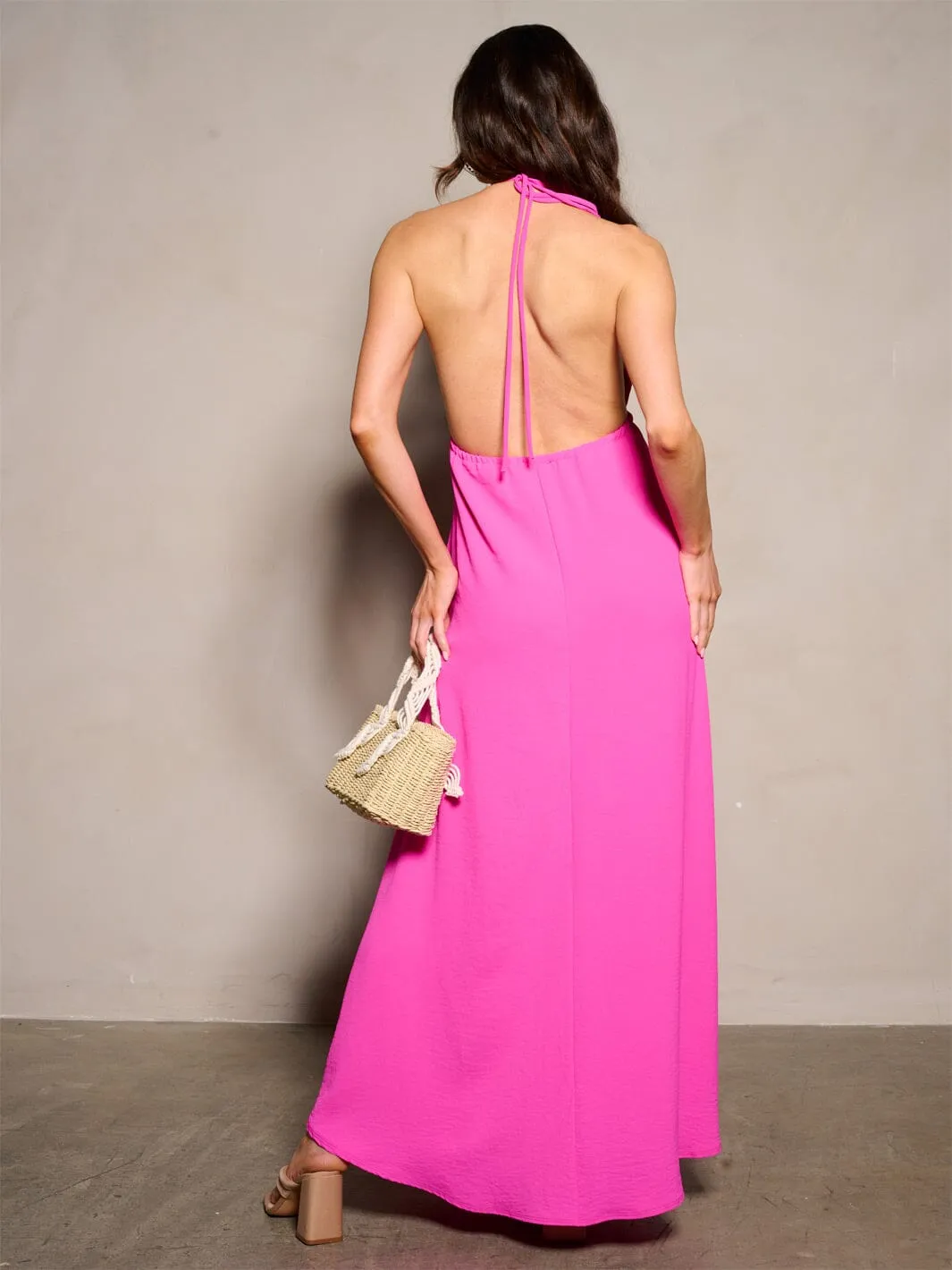 WOMEN'S SLEEVELESS NECK TIE OPEN BACK V-NECK MAXI DRESS