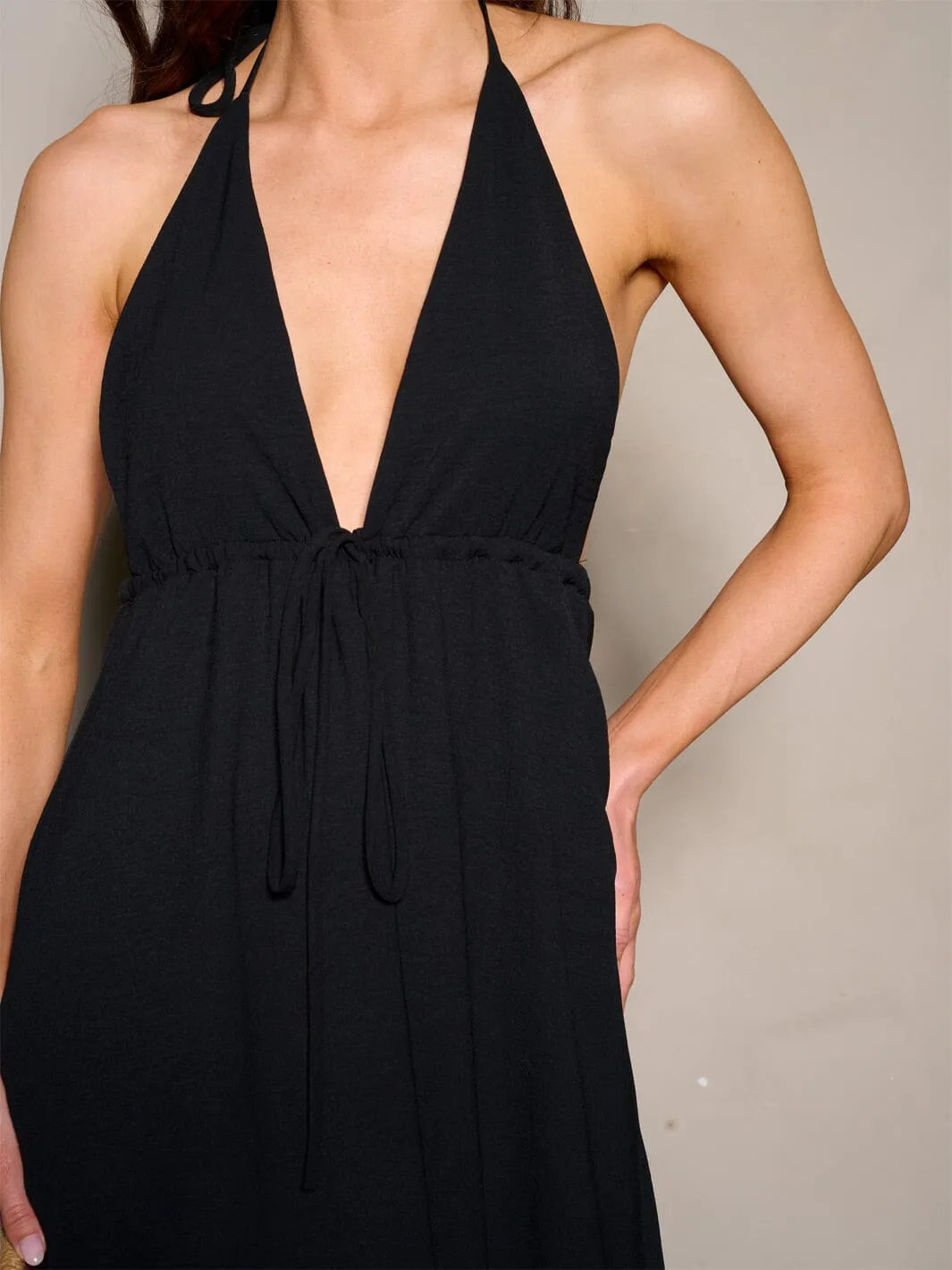 WOMEN'S SLEEVELESS NECK TIE OPEN BACK V-NECK MAXI DRESS