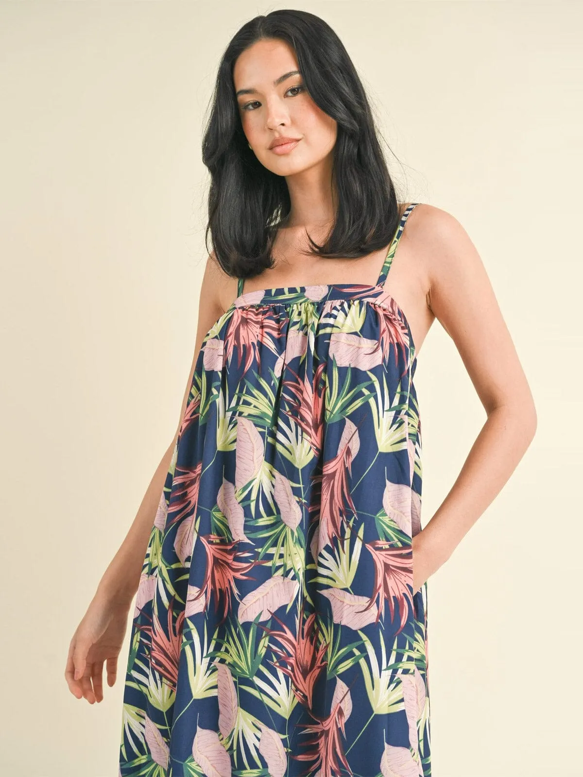 WOMEN'S SLEEVELESS POCKETS FLORAL TUNIC MAXI DRESS