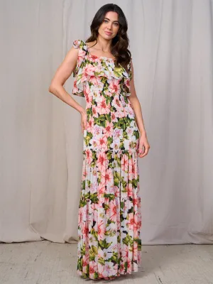 WOMEN'S SLEEVELESS SMOCK BODYCE TIERED FLORAL MAXI DRESS