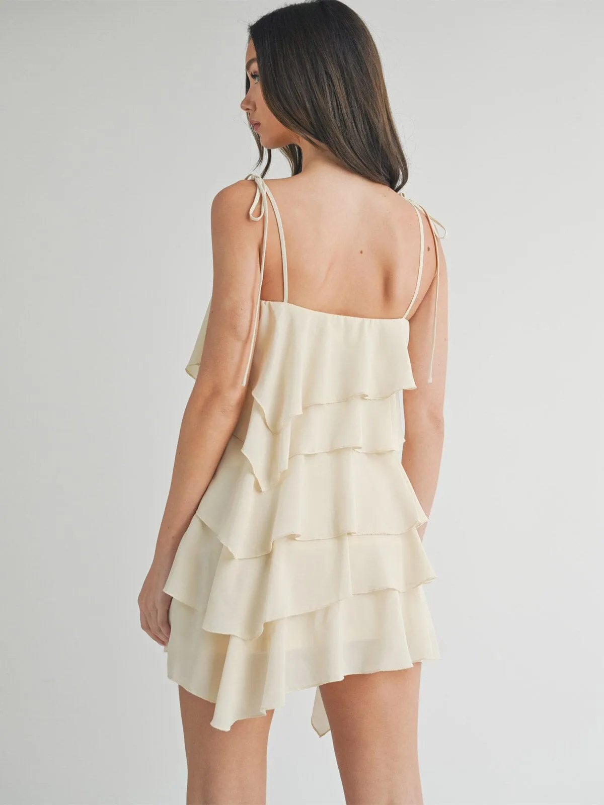WOMEN'S SLEEVELESS TIERED RUFFLE MINI DRESS