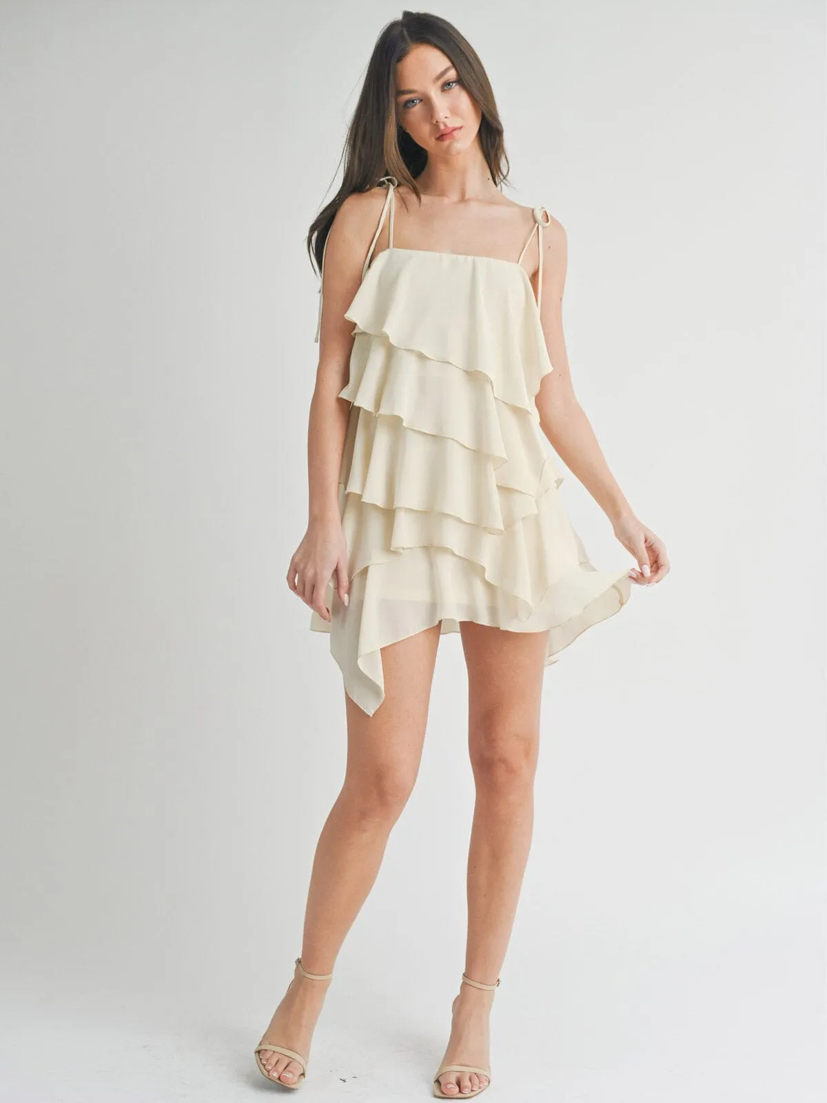 WOMEN'S SLEEVELESS TIERED RUFFLE MINI DRESS