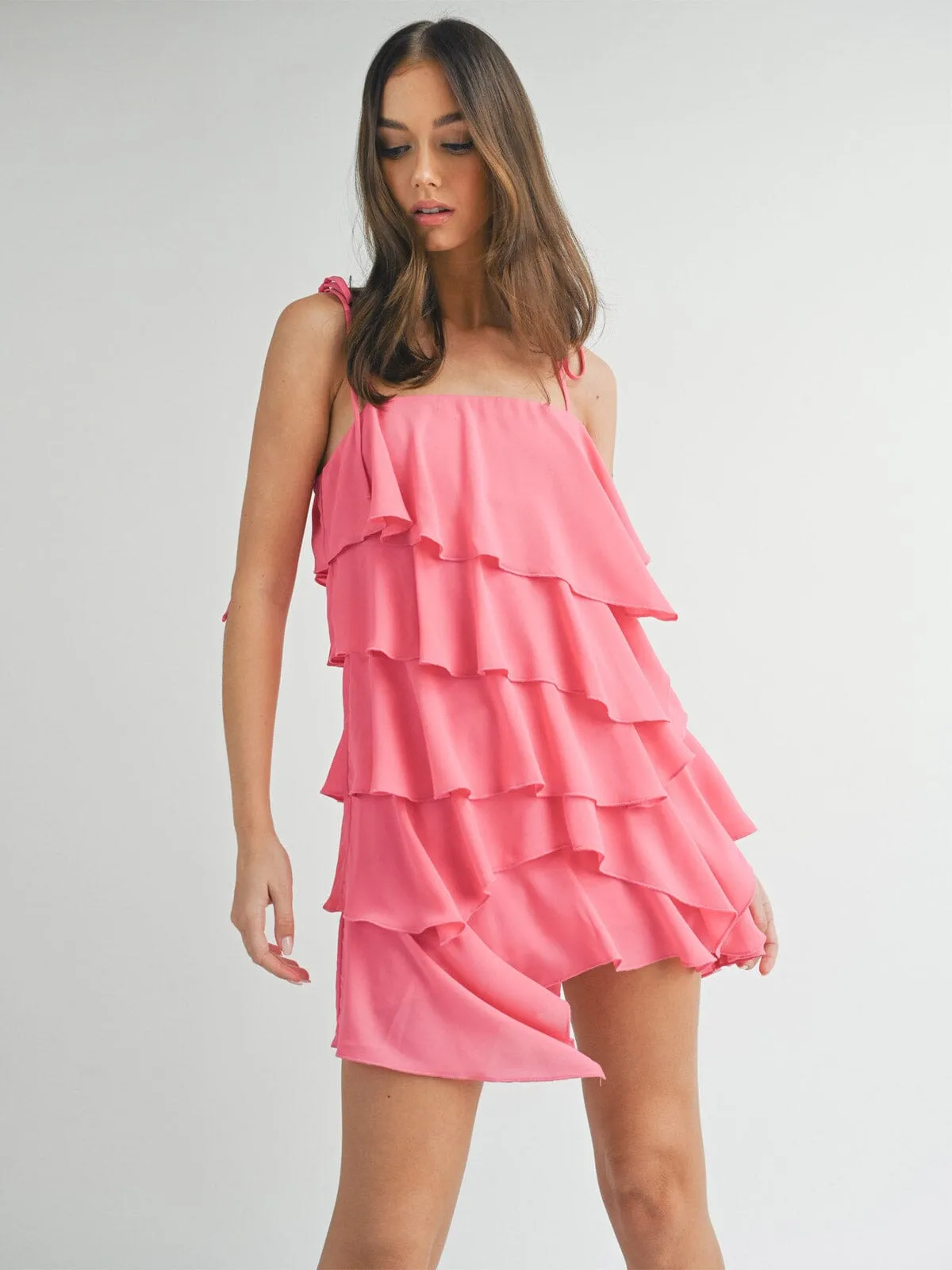 WOMEN'S SLEEVELESS TIERED RUFFLE MINI DRESS