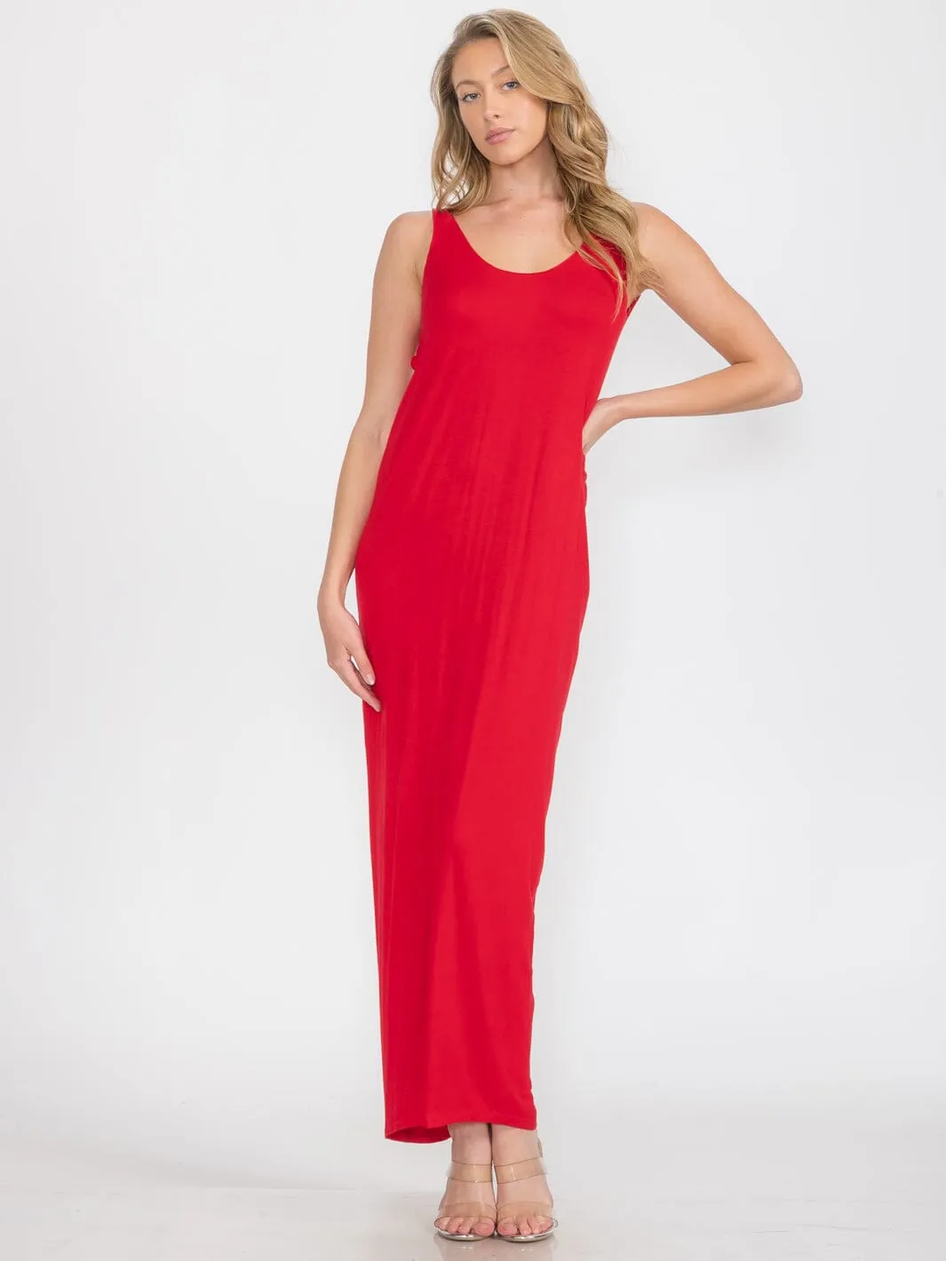 WOMEN'S SLEEVELESS V-NECK OPEN BACK BODYCON MAXI DRESS