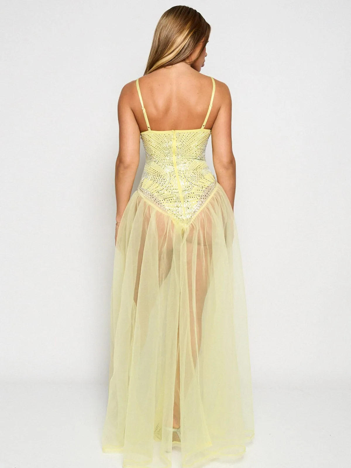 WOMEN'S SLEEVELESS V-NECK STUDS MAXI DRESS