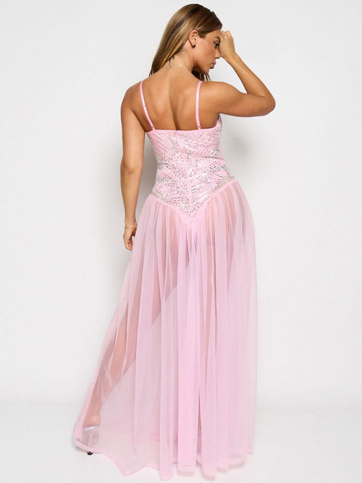 WOMEN'S SLEEVELESS V-NECK STUDS MAXI DRESS