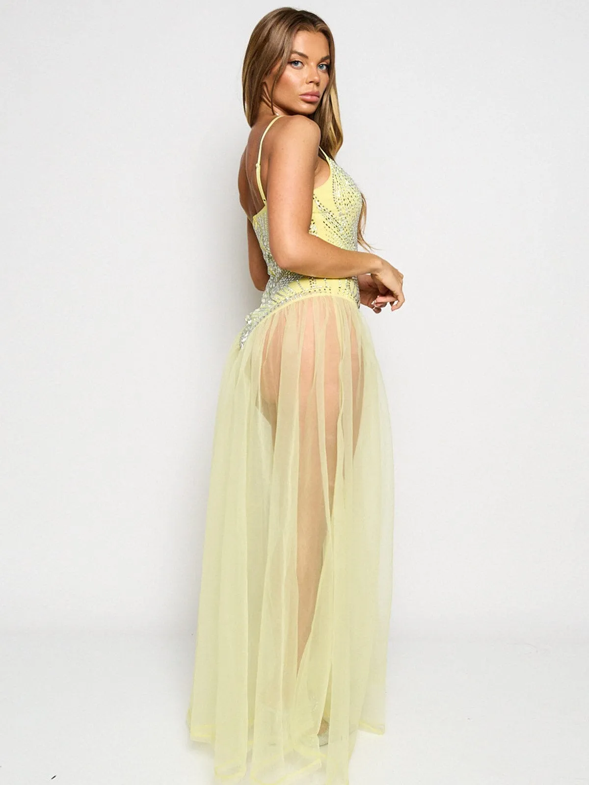WOMEN'S SLEEVELESS V-NECK STUDS MAXI DRESS