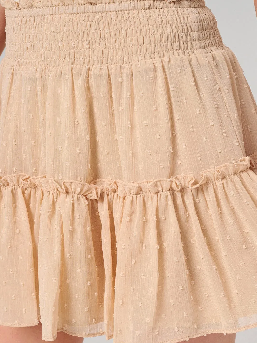 WOMEN'S SMOCK WAIST RUFFLE SWISS DETAILED MINI SKORT