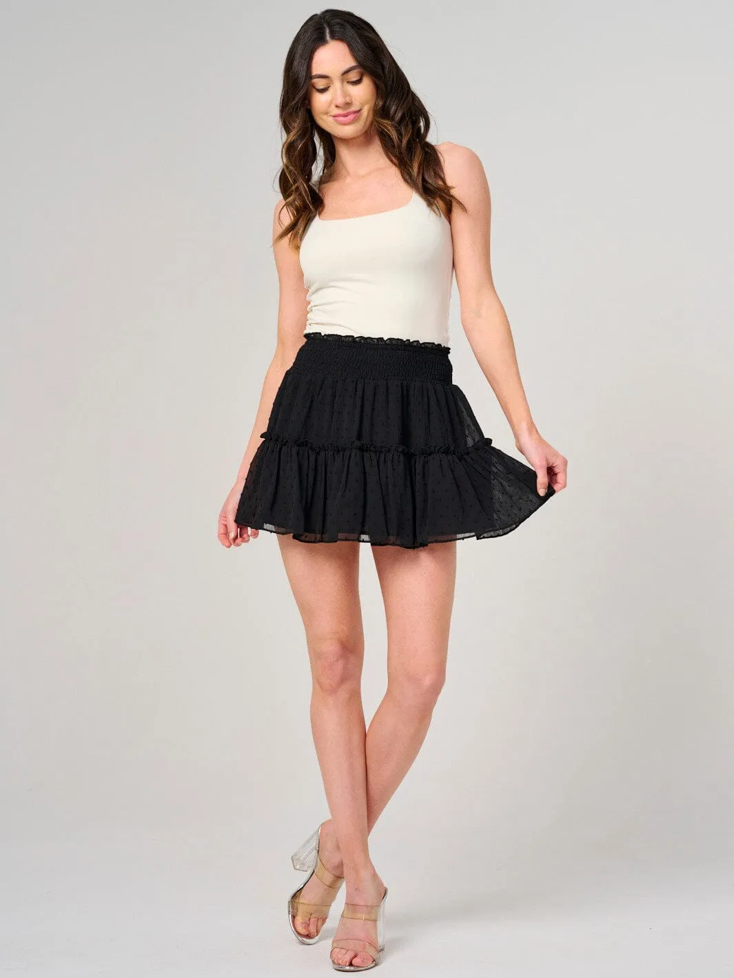 WOMEN'S SMOCK WAIST RUFFLE SWISS DETAILED MINI SKORT