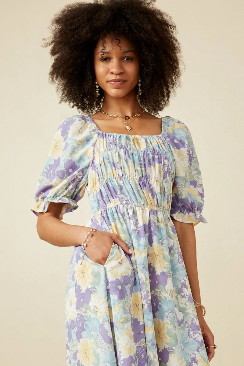 Womens Tropical Floral Smocked Bodice Dress
