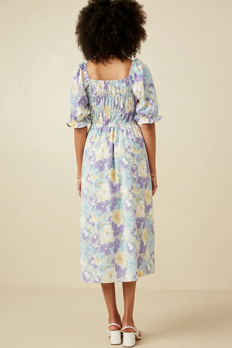 Womens Tropical Floral Smocked Bodice Dress