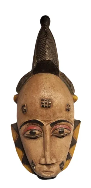 WOOD ART-Authentic Hand - Carved African Baule Wood Mask - 18"h x 10"w | Geri's Bluffing Boutique