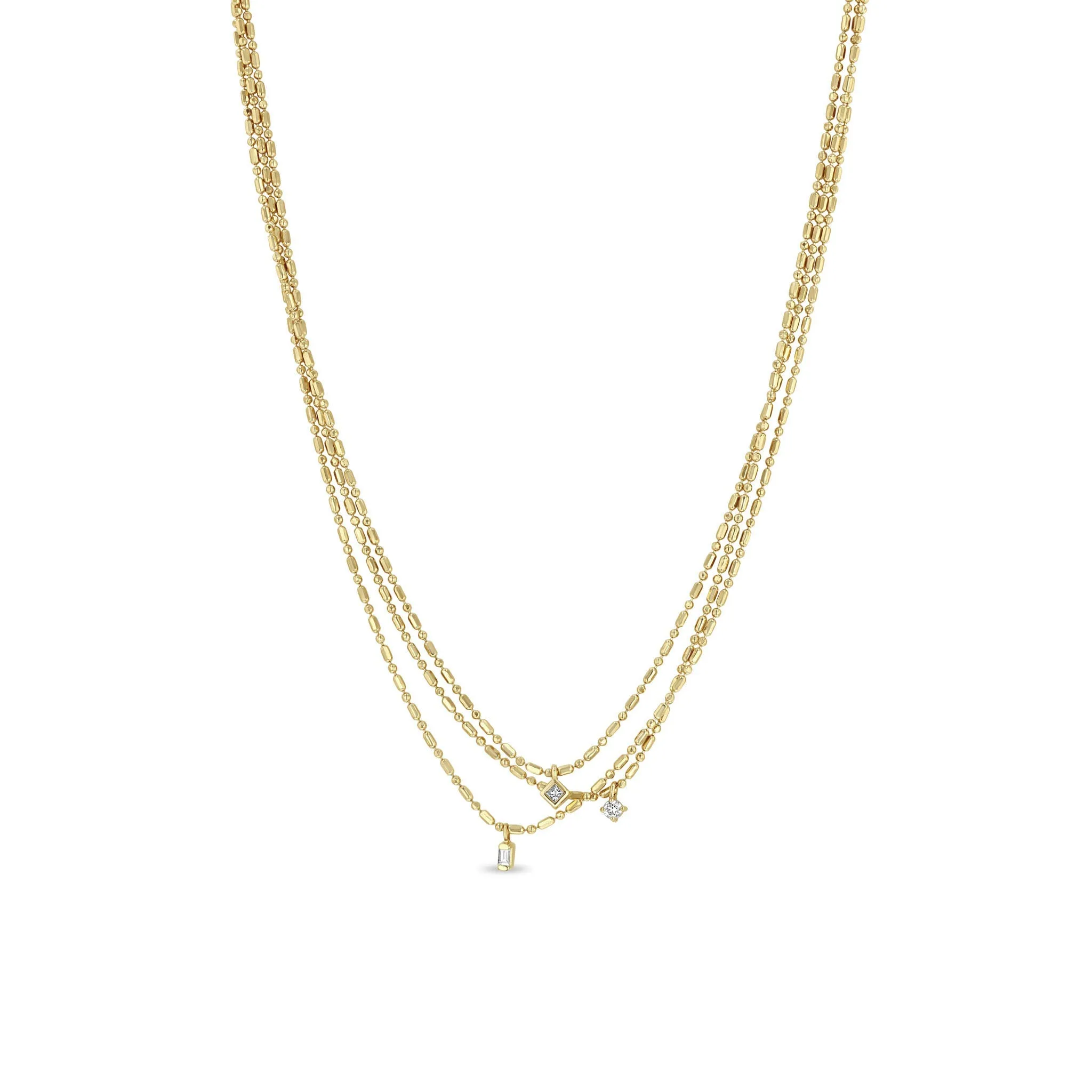 Zoë Chicco 14k Yellow Gold Three Strand Diamond Bead Necklace